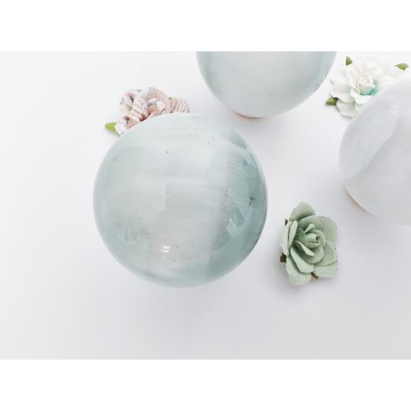 Blue with White Rabbit Hair Quartz Sphere - Picture 6 of 11